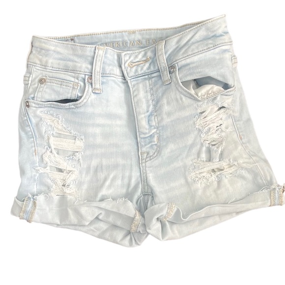 American eagle hi-rise shortie distressed jean denim shorts size 0 - Picture 1 of 5